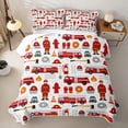 thumbnail image 2 of Castle Fairy Cartoon Fire Truck Quilt Full,Firefighter Seamless Full Bedspread Sets,Red White, 2 of 7