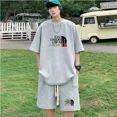 thumbnail image 3 of Conjunto de verano para hombre, camiseta con estampado de gofres, pantalones cortos, traje, diseño de marca elegante, pantalones deportivos de moda, conjunto de 2 piezas, 3 of 5
