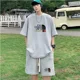 thumbnail image 3 of Conjunto de verano para hombre, camiseta con estampado de gofres, pantalones cortos, traje, diseño de marca elegante, pantalones deportivos de moda, conjunto de 2 piezas, 3 of 5