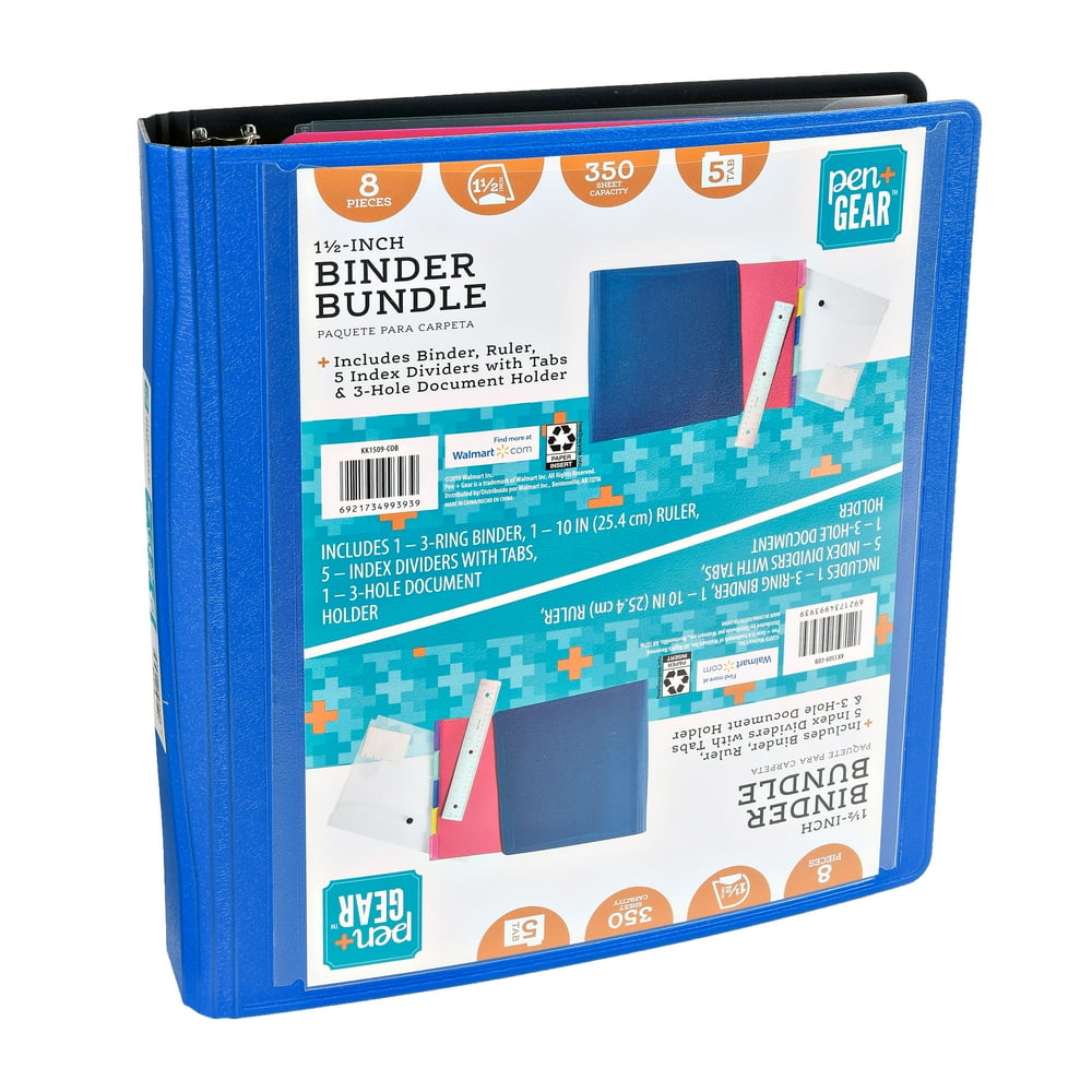 Pen + Gear 3Ring Binder Bundle, 1.5” Blue, DRing