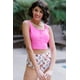 thumbnail image 3 of ABPHQTO Conjunto de tankini con estampado de moda sin mangas y cuello cuadrado rosa para mujer, 3 of 5