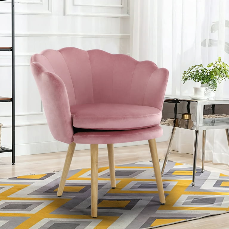 Light pink velvet shell back 2024 dining chair armchair with chrome legs