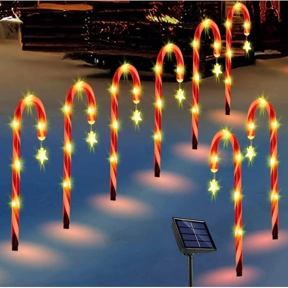 SOWAZ Solar Outdoor 20-Inch LED 8-Mode Dusk to Dawn Christmas Holiday Candy Cane Pathway Lights with Stars, 8-Pack