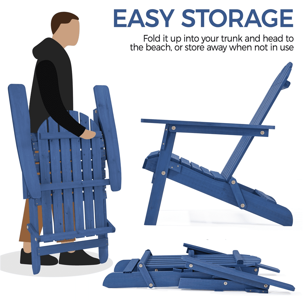 Alden Design Wooden Adirondack Chair, Blue for Patio