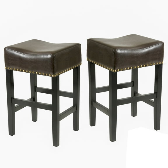 Noble House Logan Brown Backless Bonded Leather Bar Stool (Set of 2)