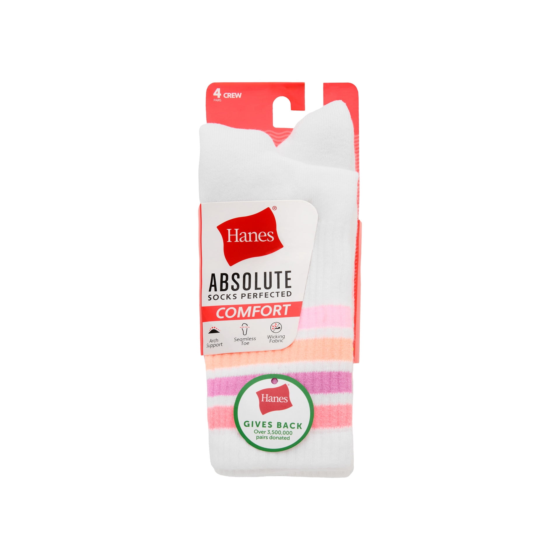 Hanes Women's Absolute Comfort Crew Socks, 4-Pack, Size 5-9