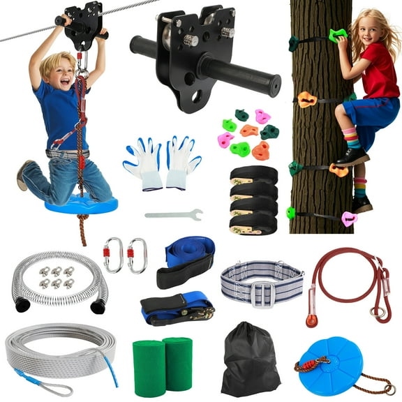 Olenyer Zip Line for Kids and Adults Up to 400 lb: Heavy Duty Removable Design Trolley Backyard Zipline Kit (200FT)