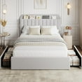 thumbnail image 2 of EliteEdge Queen Upholstered Bed Frame with Storage Headboard & 2 Drawers, Boucle Fabric Platform Bed with Bookcase, No Box Spring Needed, Easy Assembly, Gray, 2 of 6