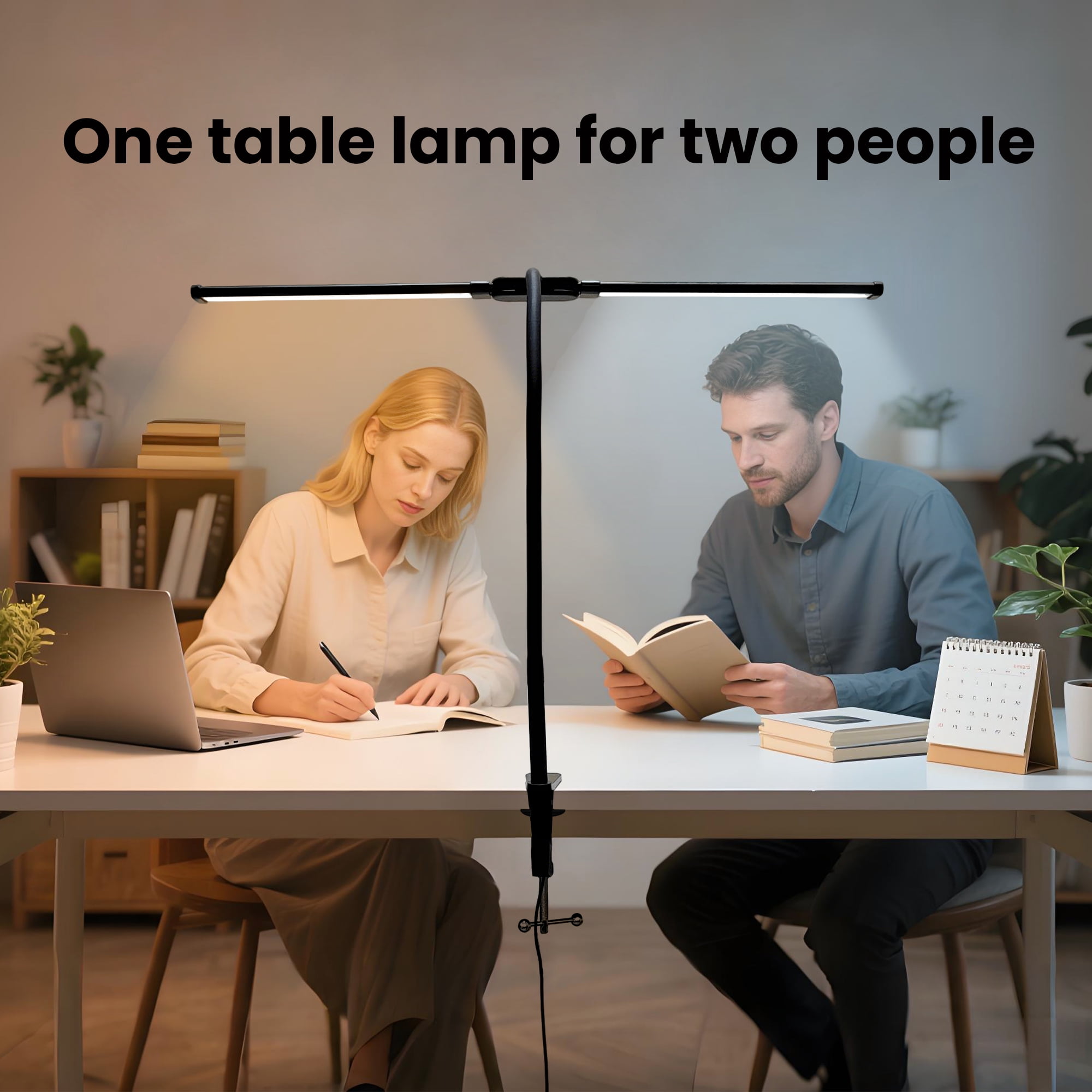 DAYBETTER LED Clip-on Desk Lamp, Double Head Reading Light, Dimmable USB Port Desk Light, 12W & 3 Color, for Home, Office,Studying