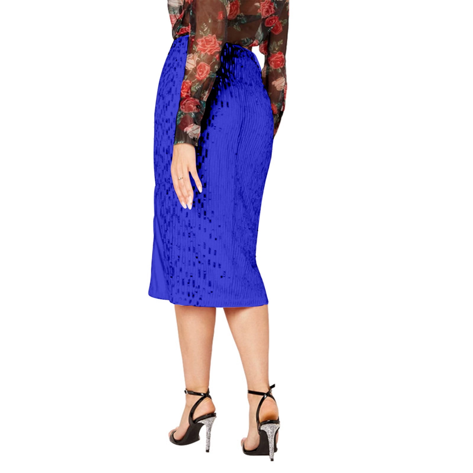 Women's Sequin Skirt Midi High Waist Elegant Stretchy Sparkly Side Slit Pencil Skirt Night Out Party Cocktail