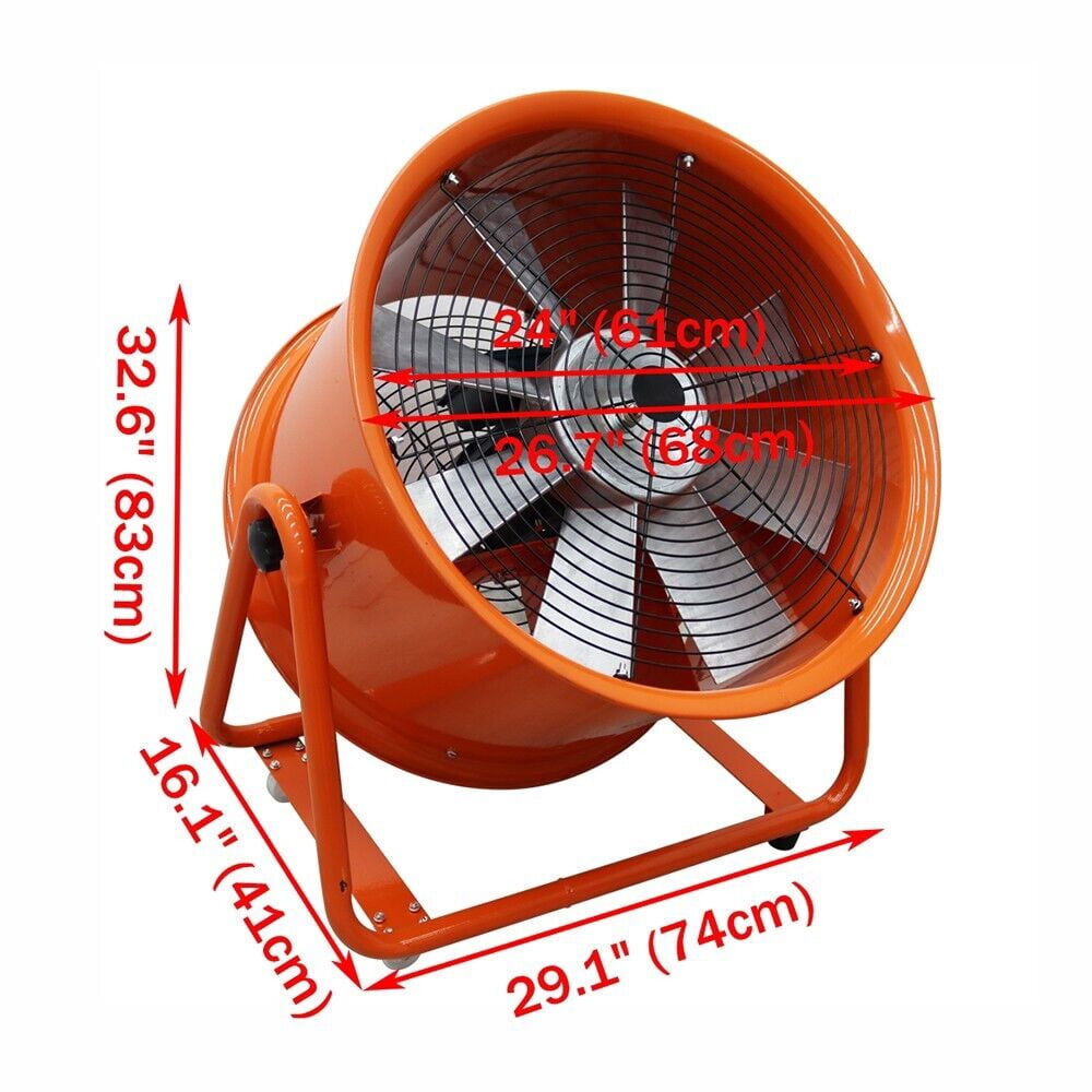 24" Axial Fan Cylinder Pipe Spray Booth Paint Fumes Blower Portable Blower Fan Exhaust Axial Fan 220V