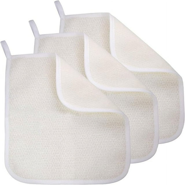 LOVEVER Exfoliating Washcloth (3 Pcs) Shower Cloth for Body and Face Exfoliator Scrubber Two Sides Exfoliate Shower Rag Wash Cloths Nylon Cotton Loofah Sponge Scrub Towel
