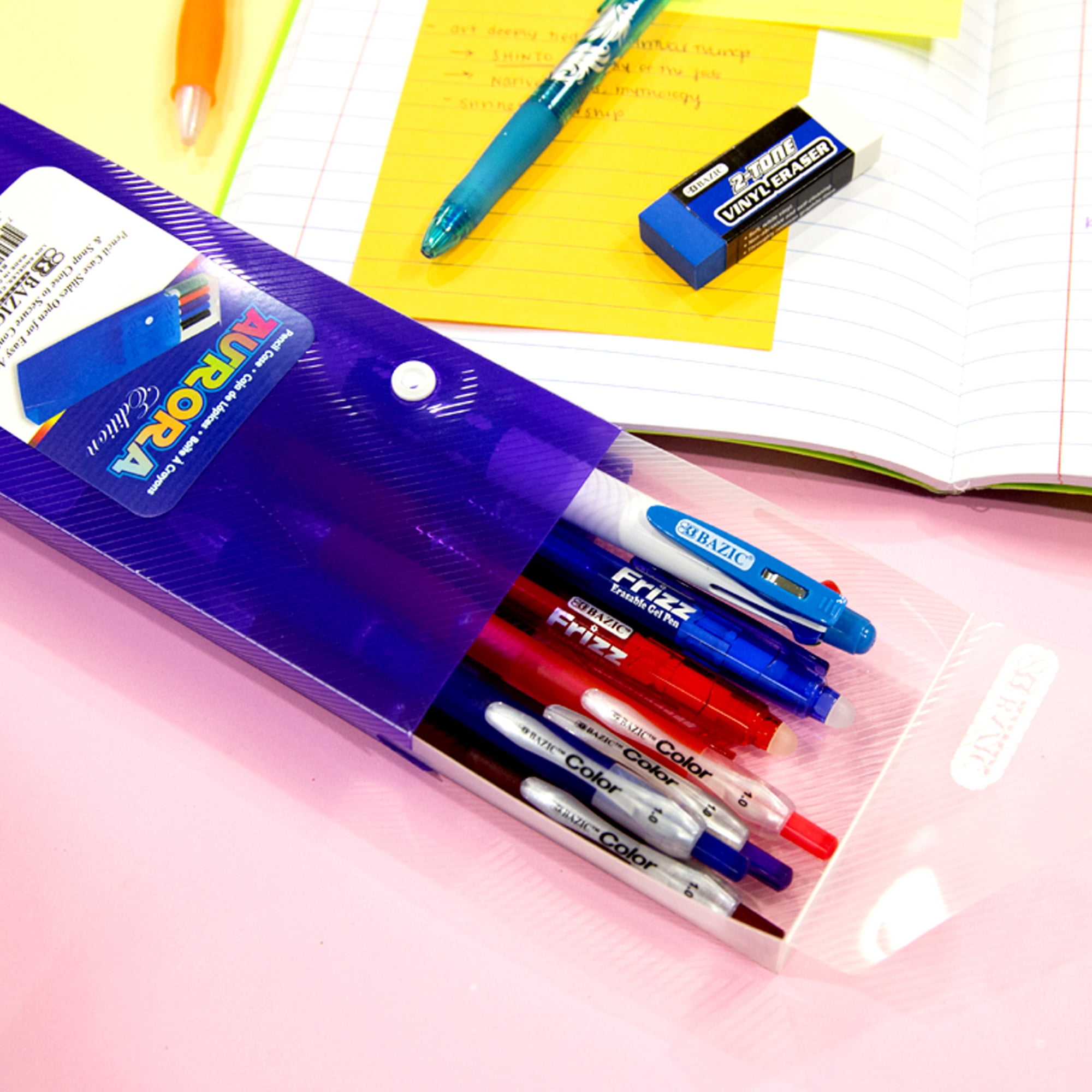 BAZIC Translucent Assorted Color Slider Pencil Case, 36-Pack