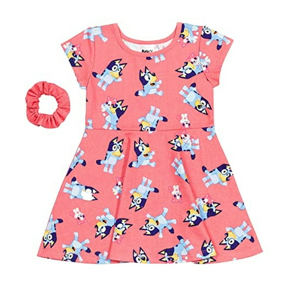 Bluey Big Girls French Terry Vestido de manga corta con Scrunchy Pink 7-8