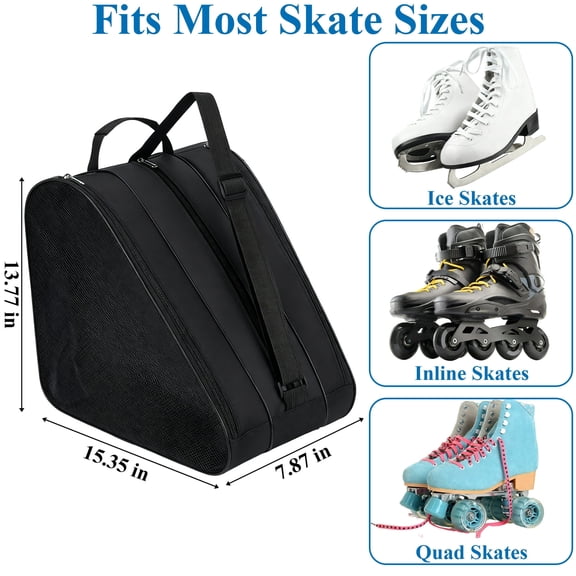 Ice Skate Bag for Roller and Ice Skates Durable Carrying with Accessories Storage Fits Quad, Inline and Most Roller Skates for All Ages,Black