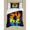 thumbnail image 3 of Modern Duvet Cover Set King Size, Surf Typography in Rainbow Colors Featured with Palm Tree Silhouette Illustration, Decorative 3 Piece Bedding Set with 2 Pillow Shams, Multicolor, by Ambesonne, 3 of 3