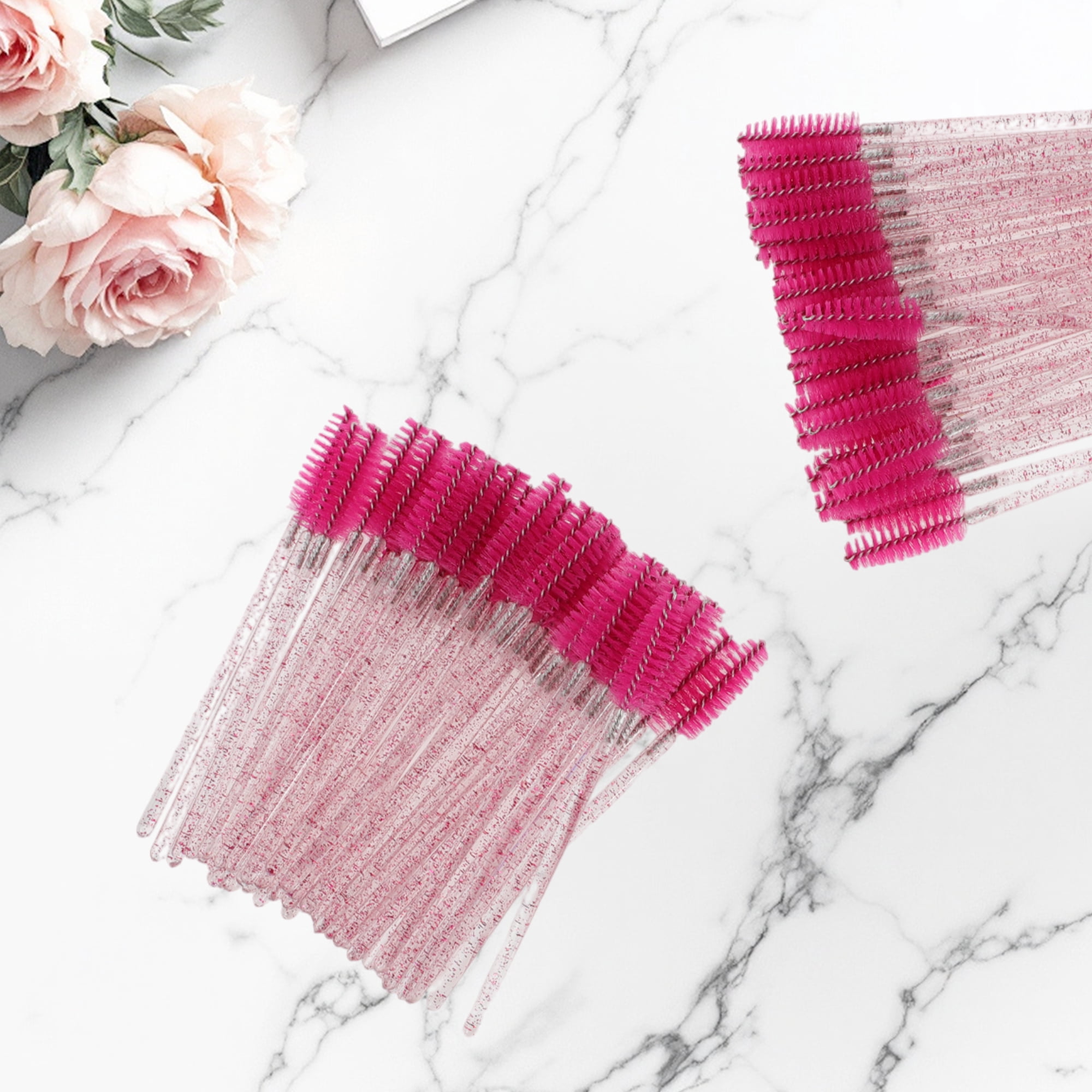 Unique Bargains 100 Pcs Portable Eyelash Brush with Protective Case for Vacation Rose Red
