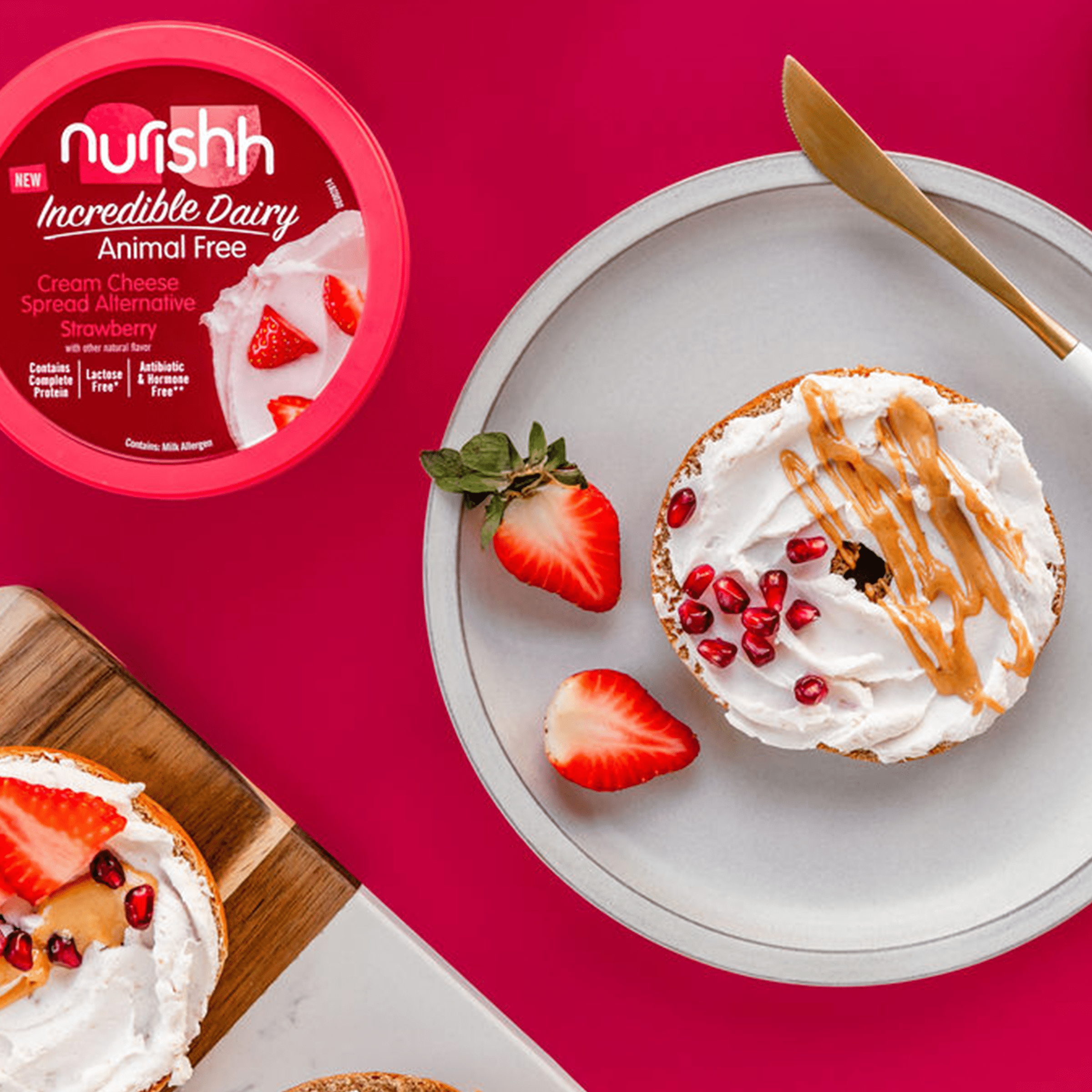 Nurishh Lactose Free Spreadable Cream Cheese Alternative  Strawberry, 6.5 oz. Tub. Refrigerated