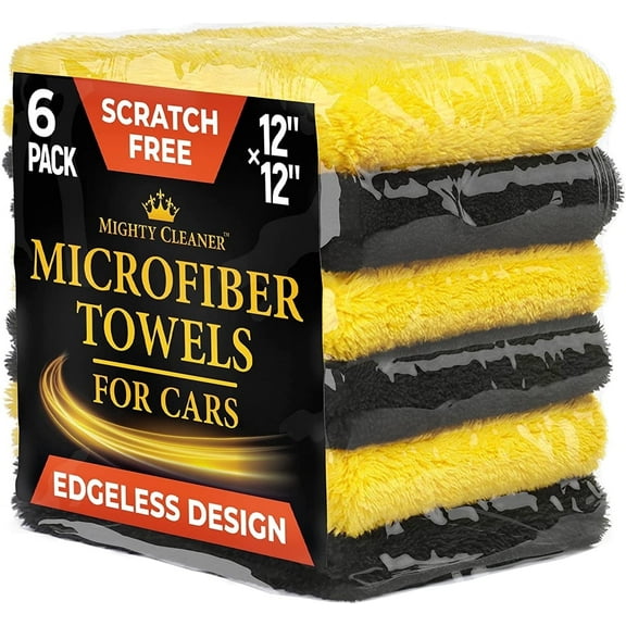 Professional Microfiber Towels for Cars – 6 Pack – [12 in x 12 in] – Scratch-Free – Reusable Edgeless Car Wash Towel