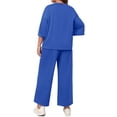 thumbnail image 4 of Solid Color 2 Pieces Plus Size Sets Women Three Quarter Sleeve Tops and Wide Leg Pants, 4 of 6