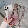 thumbnail image 2 of Slant Cute Bear Glitter Electroplating Full Cover Case, Free Your Hands with Nylon Lanyard, Drop Proof for iPhone 15 14 13 12 11 Pro Max XS XR X Phone Case (Dark Purple,iPhone 14 Plus), 2 of 8