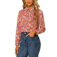 thumbnail image 4 of INSPIRE CHIC Women's Button Down Shirt Ditsy Floral Long Sleeve Point Collar Office Top XS Orange, 4 of 6