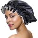 thumbnail image 4 of Gorro de satén para dormir, gorro para el pelo para mujer, diadema grande para dormir, gorro de satén ajustable de doble cara para cabello natural rizado (negro) JAMW Sencillez, 4 of 5