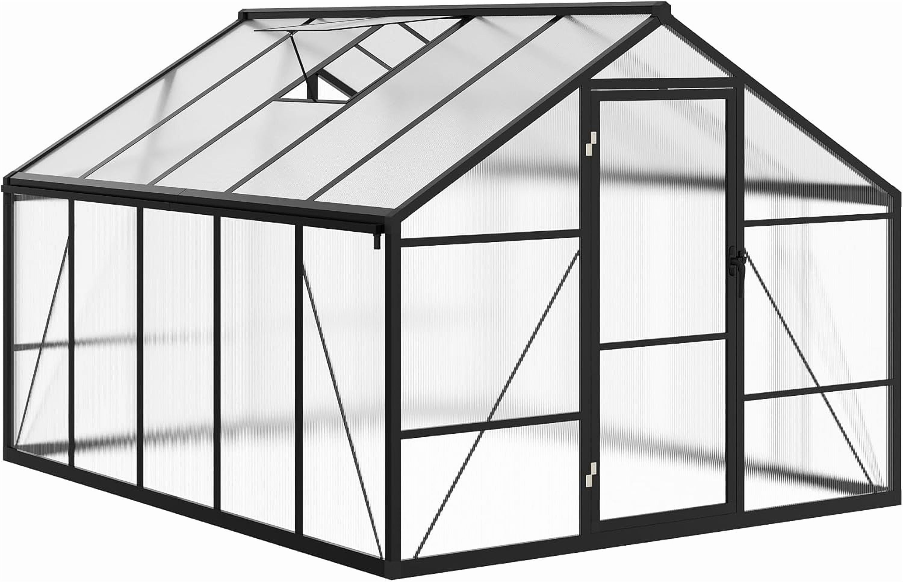 8x10 FT Greenhouse, Polycarbonate Walk-in Greenhouse for Outdoors with Roof Vent & Lockable Outward-Opening Swing Door, Heavy-Duty Aluminum Green House for Garden, Backyard, Patio, Lawn, Dark Grey