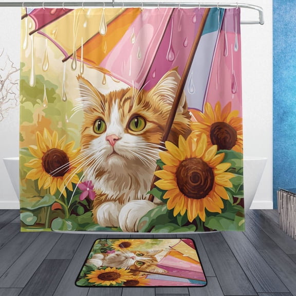 BZSMCE Shower Curtain and Bath Accessory Set,Whiskers under Rainbows Pattern