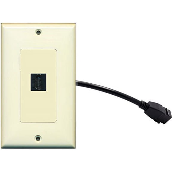 RiteAV (1 Gang Decorative HDMI Wall Plate w/Pigtail Extension Cable Light Almond