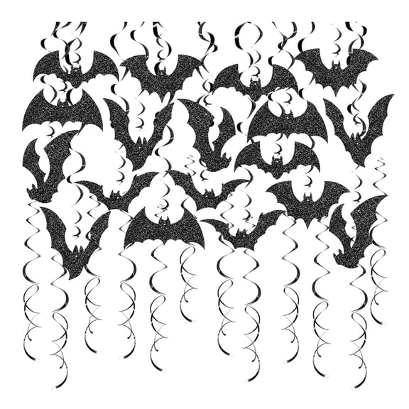 OIUR 30 Pcs Halloween Hanging Swirl Decoration Sparkly Black Bat Hanging Streamers Ceiling Spirals Ornament for Home Room Bathroom Decor