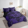 thumbnail image 3 of Homewish Spooky Gothic Skeleton 7 Pieces Bedding Comforter Set,Ancient Baroque Print Full Bedding Set,Black Purple Fitted Sheet Flat Sheet For Boys Girls,Breathable Home Decor Reversible, 3 of 8