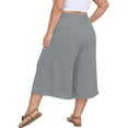 thumbnail image 3 of Bloomae Women's Plus Size Capri Culottes Pants Drawstring Elastic High Waisted Wide Leg Palazzo Trousers with Pockets for Summer Casual Wear Gray XL, 3 of 6