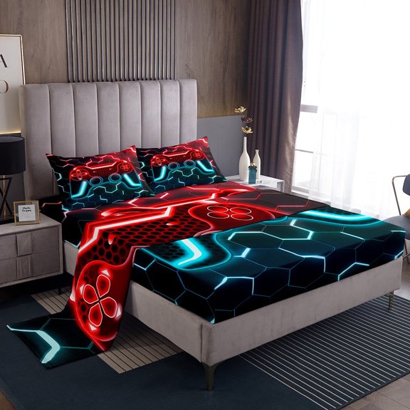 Erosebridal Teens Gaming Sheet Set Twin,Video Gamer Bedding Sets Twin Size,Honeycomb Bedroom Decor,Breathable,3pcs