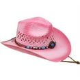 thumbnail image 2 of PINK Tea Stain Straw COWBOY HAT w/ Turquoise Blue Beads WOMEN WESTERN Cowgirl Adult size, 2 of 3