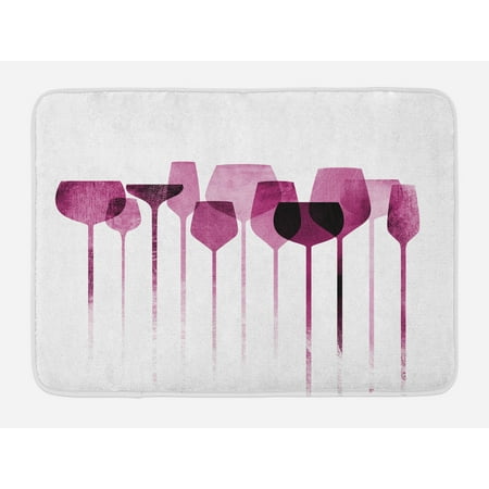 Purell Non Alcohol (Wine Bath Mat, Conceptual Collage Artwork with Paper Textured Party Glasses Alcohol Drink Print, Non-Slip Plush Mat Bathroom Kitchen Laundry Room Decor, 29.5 X 17.5 Inches, Fuchsia Purple,)