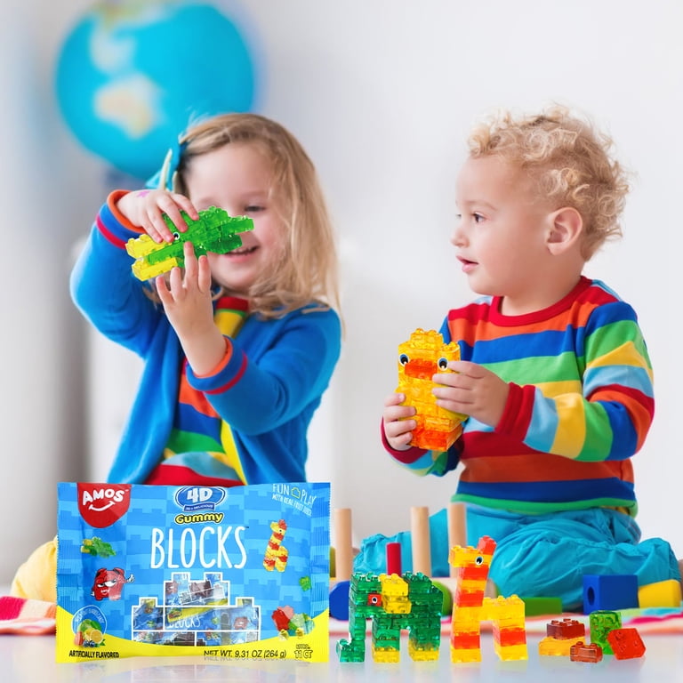 Amos 4D Gummy Blocks Candy, Mixed Fruit Gummies Edible Building