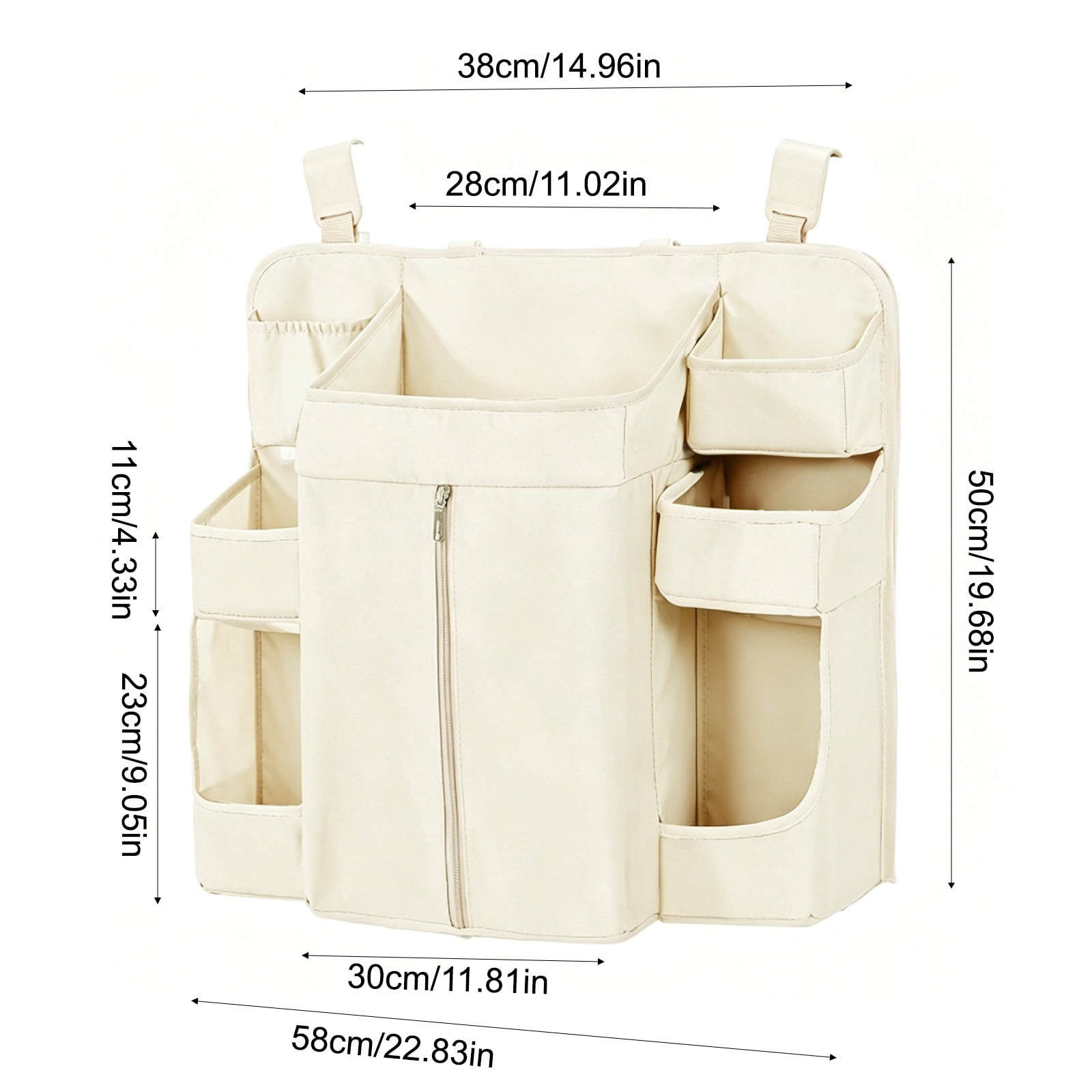 Crib Hanging Storage Bag, Large Capacity Layered Pockets, Waterproof Oxford Fabric, Drill Free Installation, Washable Nursery Organizer for Diaper Storage, Baby Essentials and Bedroom Tidying