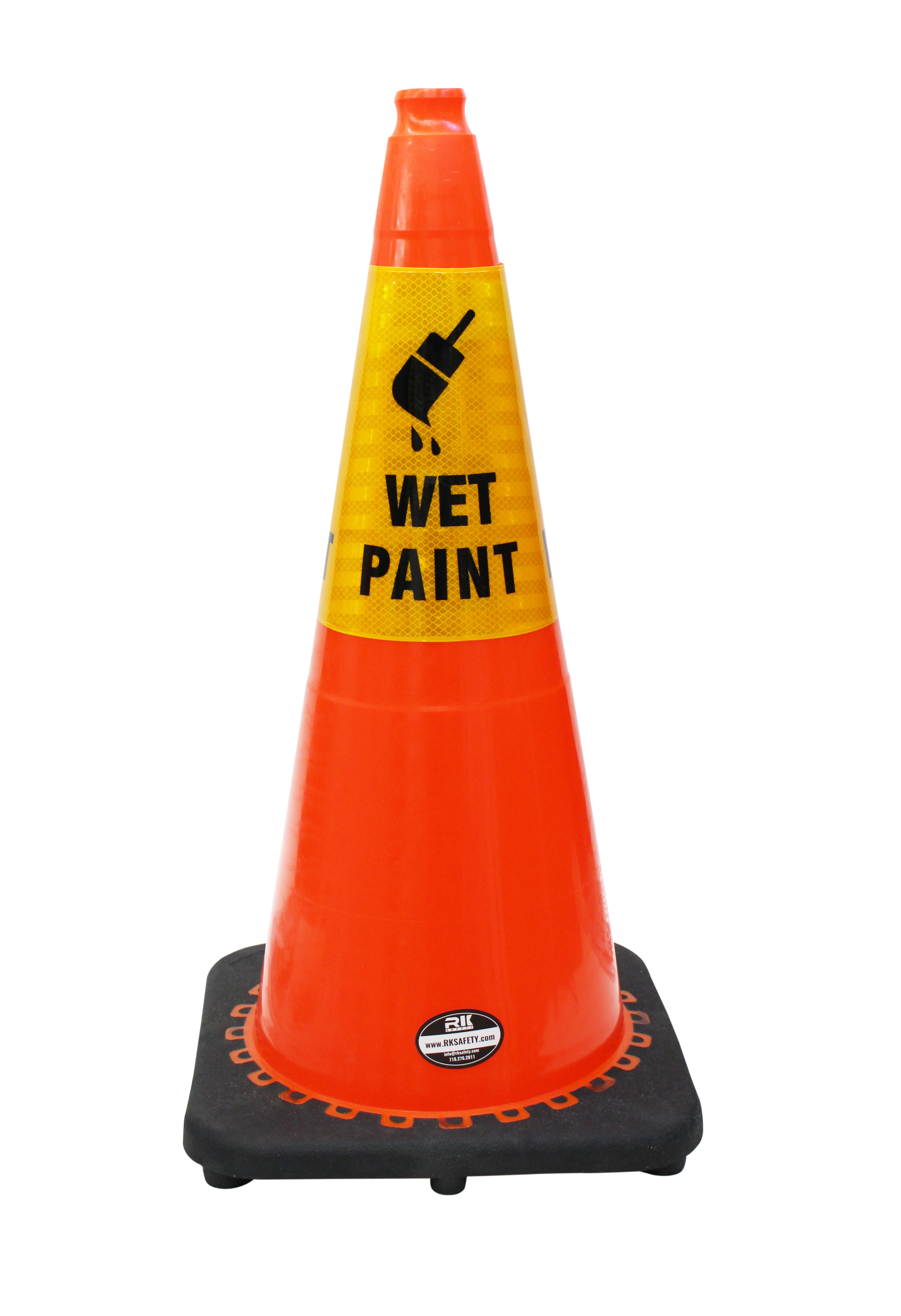 (Set of 4) RK 28" Orange Safety Traffic PVC Cones Black Base with"WET PAINT" Reflective Message