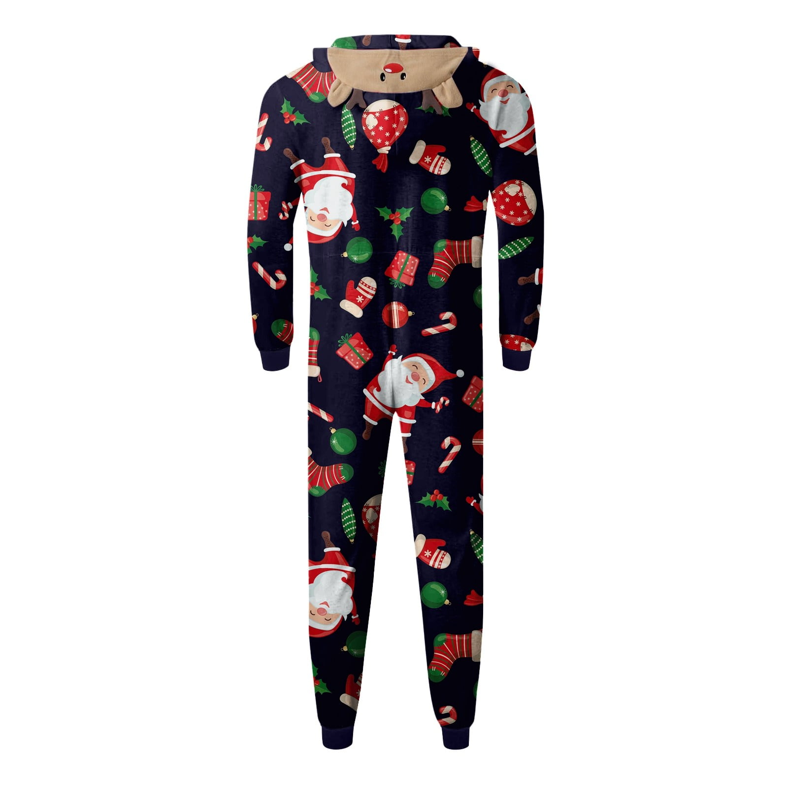 CUZIBR Christmas Family Pajamas Hooded Full Zipper Up Sleepwear Outfits Long Sleeve Cute Snowflake Print One Piece Jumpsuits Loungewear For Dad,Navy,Xxl