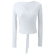 thumbnail image 4 of MHFRRA Camisetas de Mujer para Uso Diario, Cuello En V, Manga Larga con Diseño de Lazo, Estilo Casual y Cómodo para Todas Las Estaciones, para Bailar y Actividades de Ocio. Blanco, 4 of 4