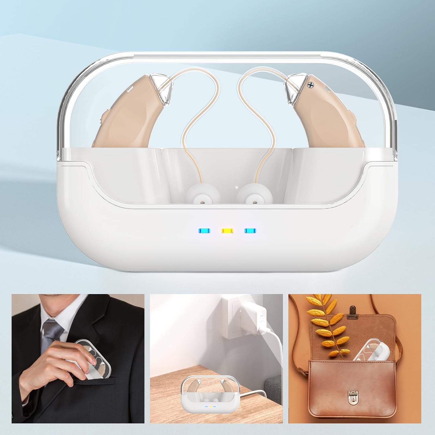 Hearing Aids, Rechargeable Hearing Aid for Seniors Adults with Noise Cancelling, Digital Invisible Hearing Amplifier with Volume Control, Portable Charging Case (white)