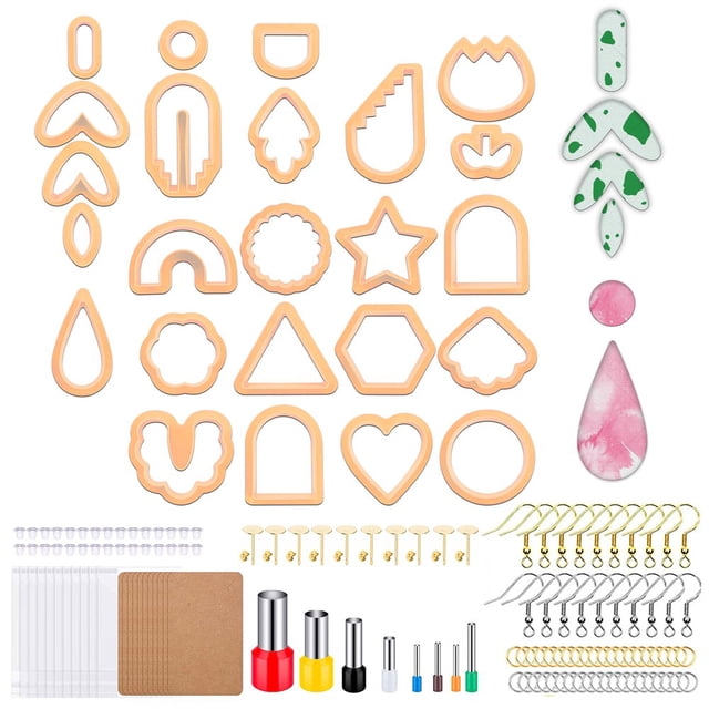 MesaSe 142 PCS DIY Polymer Clay Cutters Set 24 Style Clay Cutters for Polymer Clay Jewelry Plastic Clay Earring Cutters with Earring Cards Earring Hooks for Polymer Clay Jewelry Making