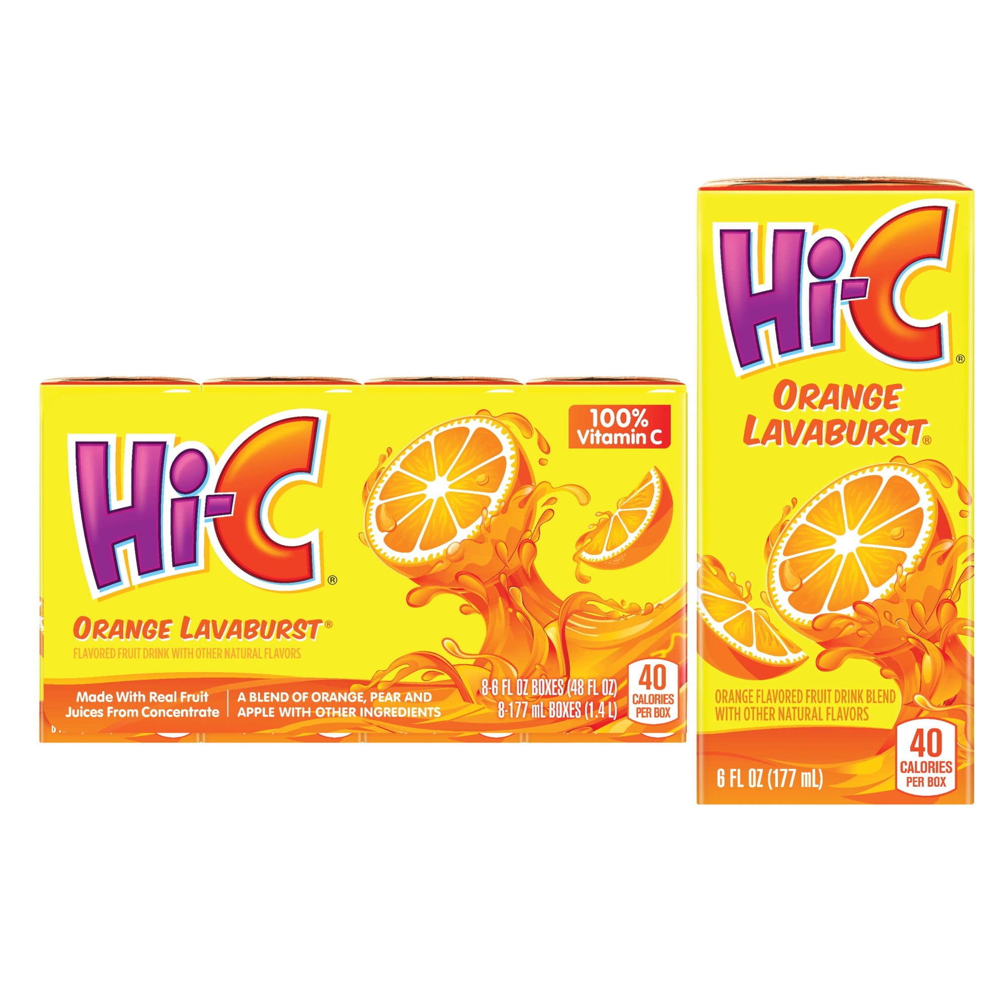 Hi-C Orange Lavaburst Juice Drink Cartons, 6 fl oz, 8 Pack