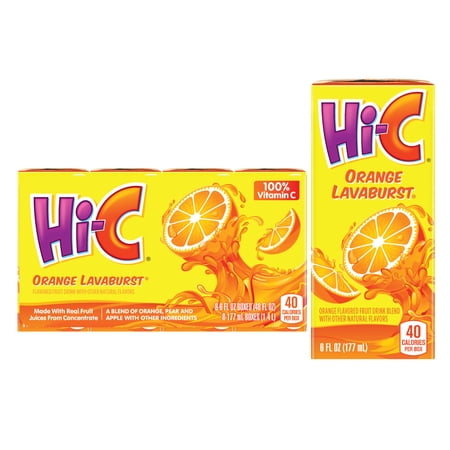 Hi-C Orange Lavaburst Juice Drink Cartons, 6 fl oz, 8 Pack