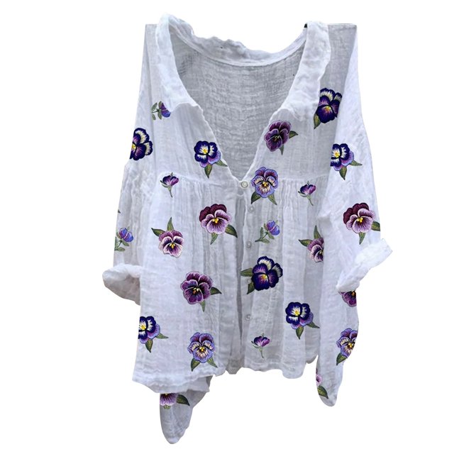 Chemises pour Femmes Femmes Liquidation Chemise en Lin pour Femmes Chemise en Lin pour Femmes à Boutons Col à Revers Art Rétro Imprimé Floral Automne Parfumée