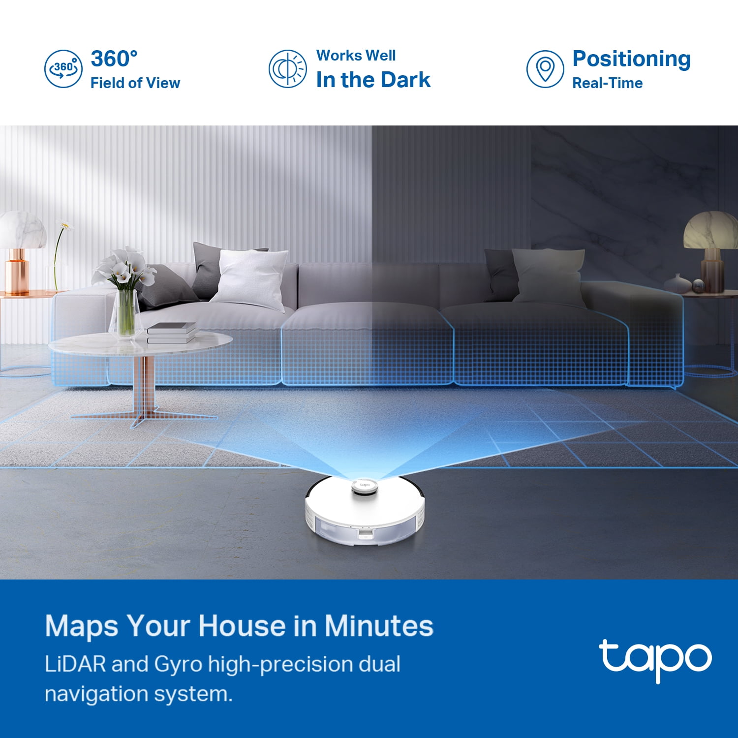 TP-Link Tapo RV30C Wi-Fi Robot Vacuum| LiDar Navigation with Home Mapping |4200PA Suction Power., Self-Emptying, Smart Mapping, Wi-Fi Connected, Mop Combo, Pet Hair, Hard Floor, Carpet