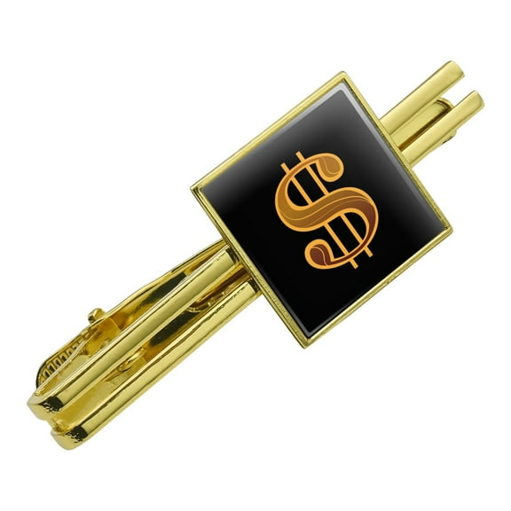 Dollar Sign Symbol Square Tie Bar Clip Clasp Tack- Silver or Gold