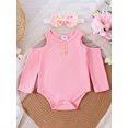 thumbnail image 4 of Suealasg 3Pcs Baby Girls Fall Outfits 3 6 9 12 18 Months Infant Girls Cold Shoulder Long Sleeve Ribbed Romper Daisy Flare Pants Headband Casual Autumn Clothes for Newborn Girls, 4 of 7
