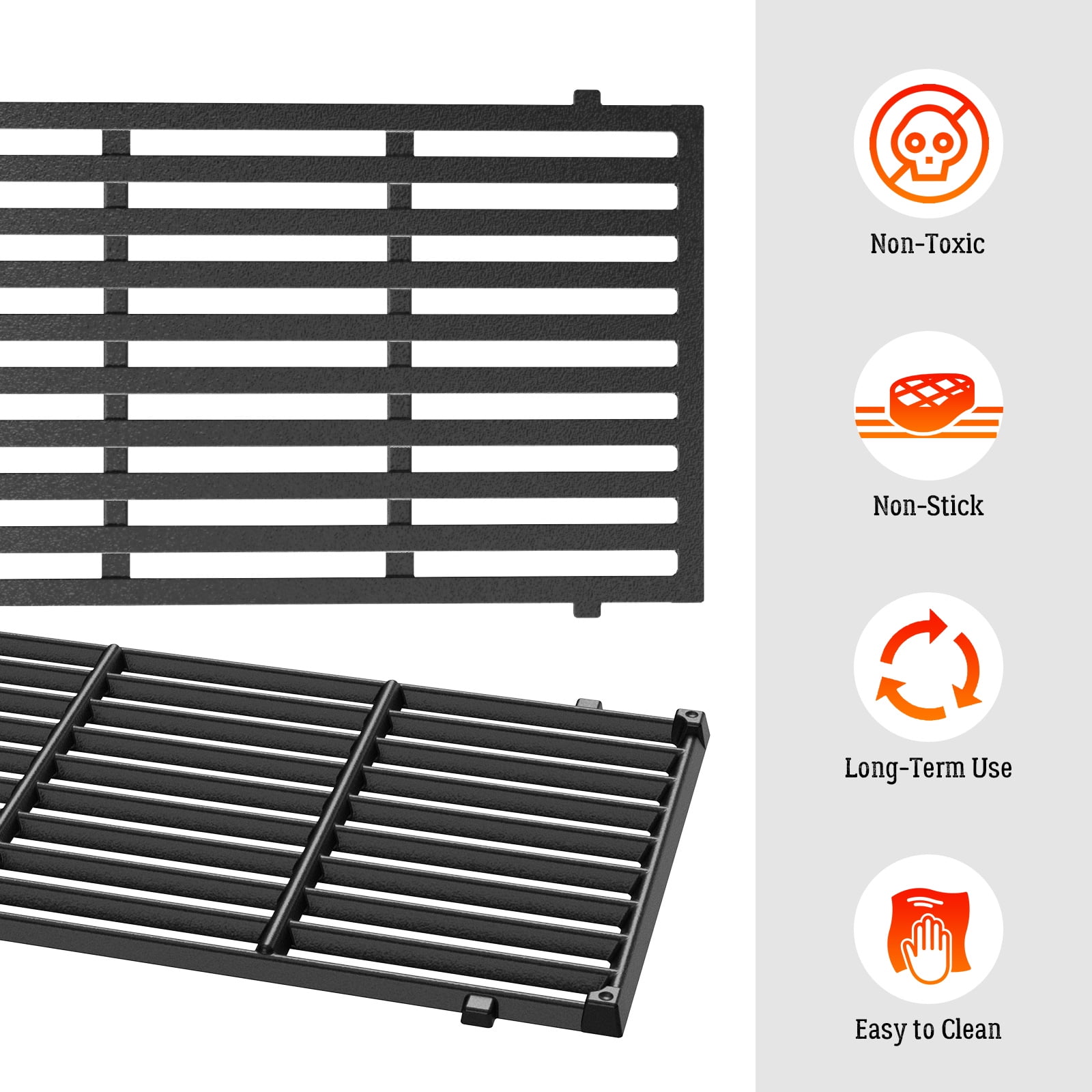2 Pcs Nonstick 17.5X11-Inch Cast Iron Grill，Grill Grates & Racks,No Rust No Aging, Years of Durability, High Quality